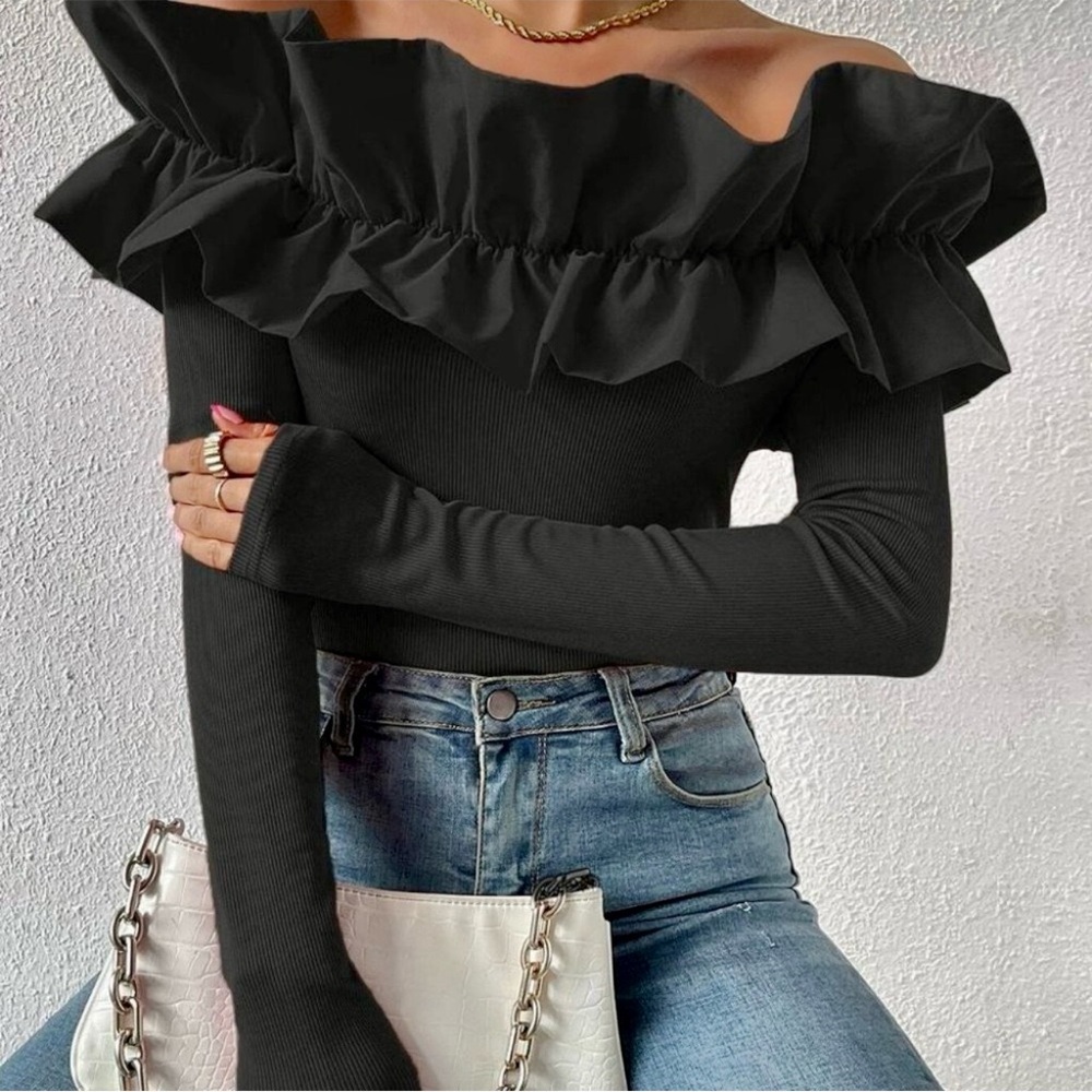 Black Preppy Womens off shoulder blouse top